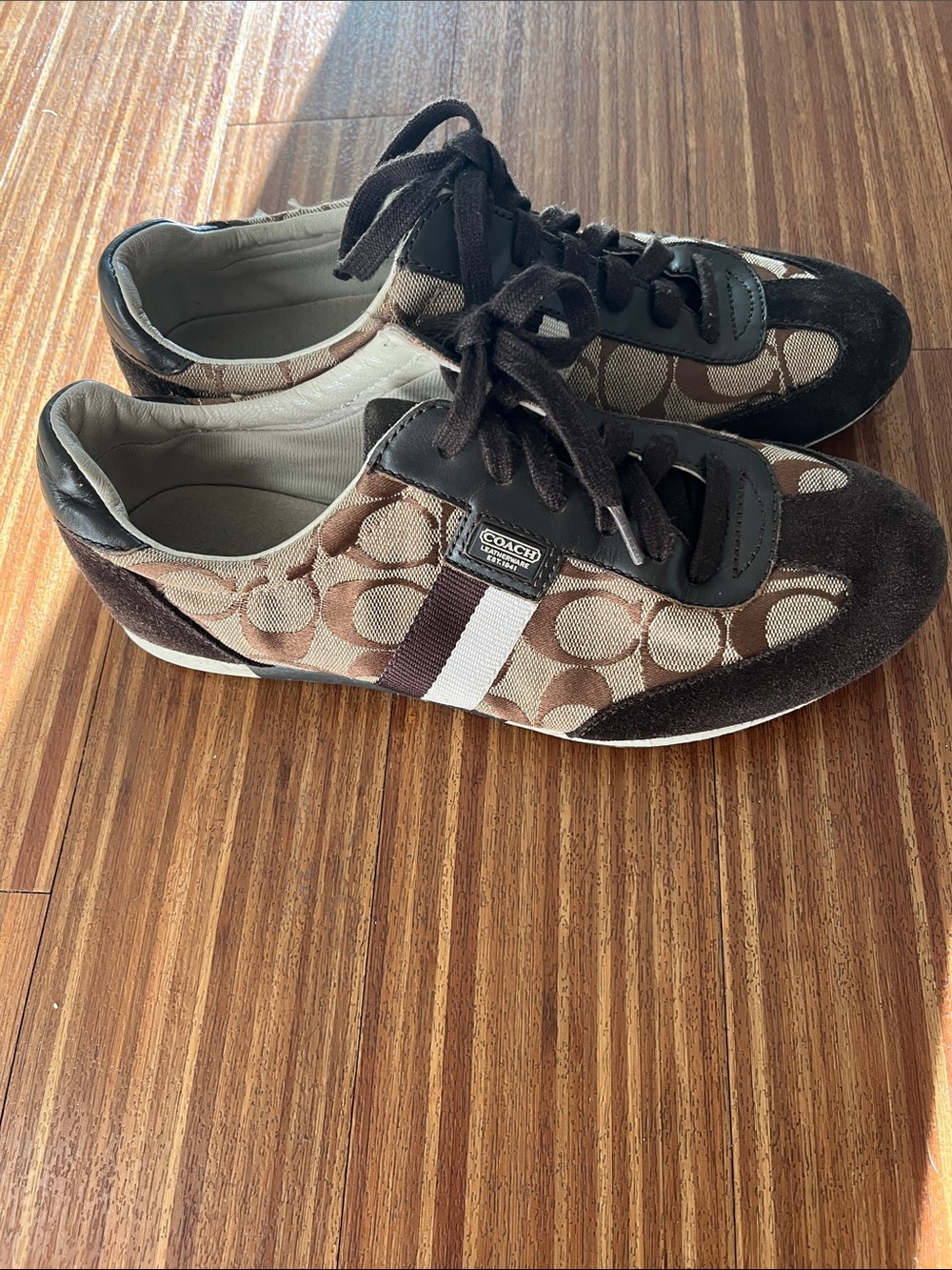 Coach Brown and Cream Signature Stripe Sneakers